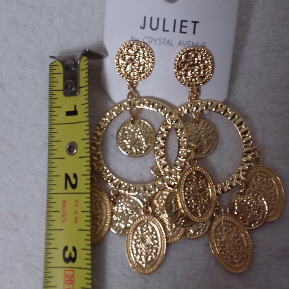 Dangle Hoop Coin Pierce Earrings Gold Tone Juliet - Picture 4 of 6